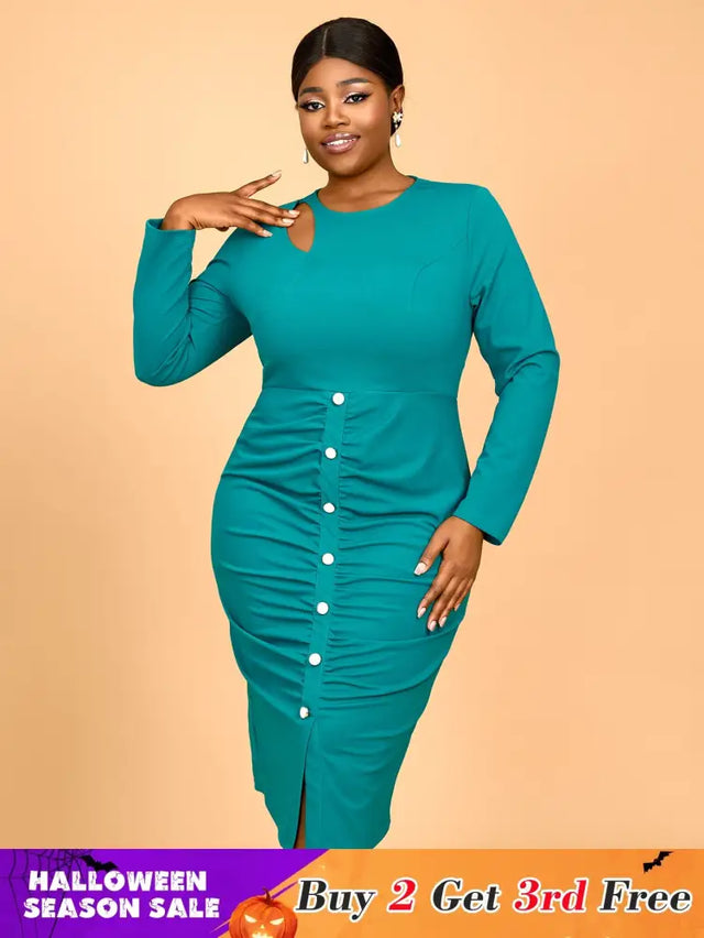AOMEIDRESS Spring Wedding Guest Dress Round Neck Lace Up Pleated Green / S