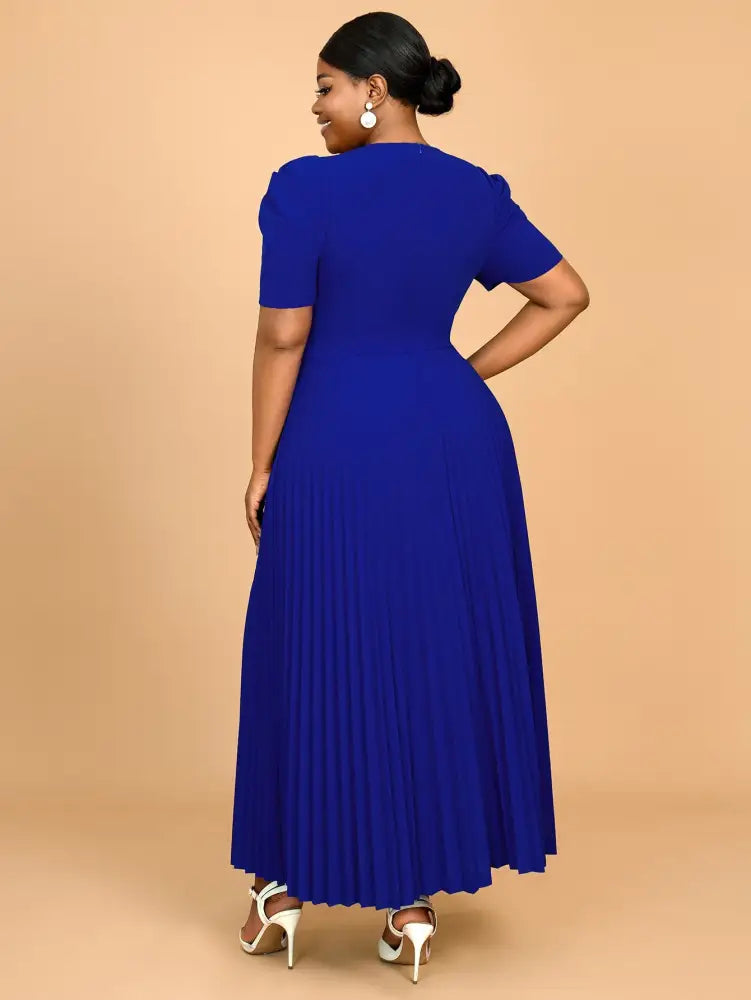 Blue Short Sleeve Spring Wedding Guest Dress Elegant