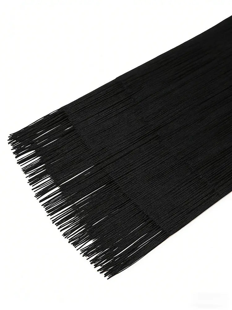 AOMEIDRESS Stylish Blazer Mini Dress Sleeveless Tassel Button Office