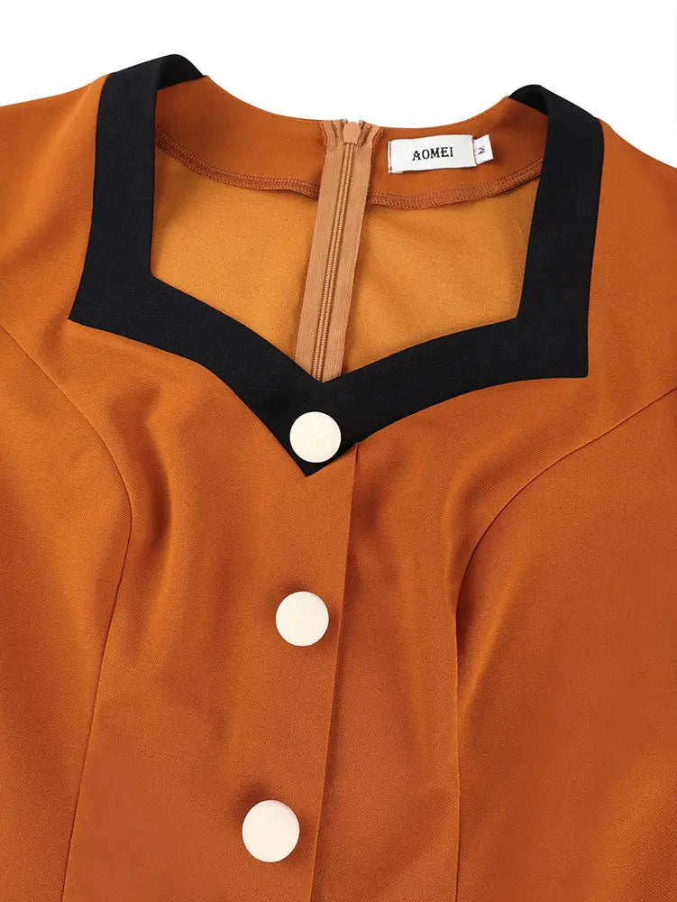 AOMEIDRESS Stylish Two Piece Set Brown Buttons Top Wide Leg Pants