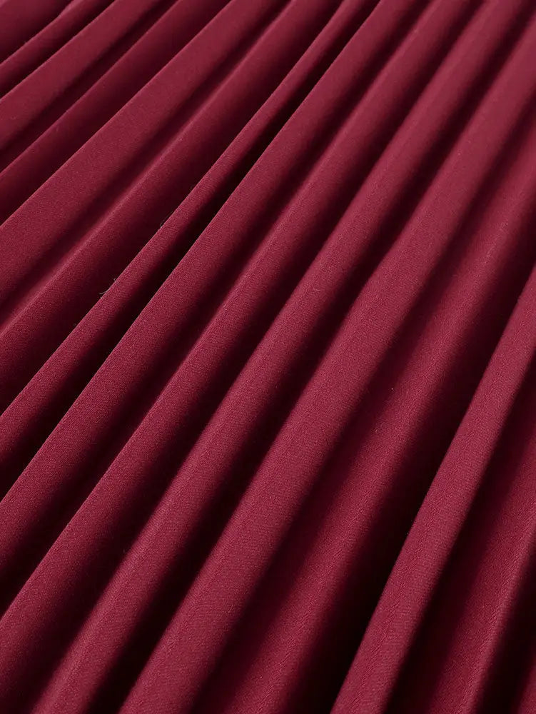 AOMEIDRESS Stylish Wine Pleated Pants High Waist Wide Leg Causal Wear