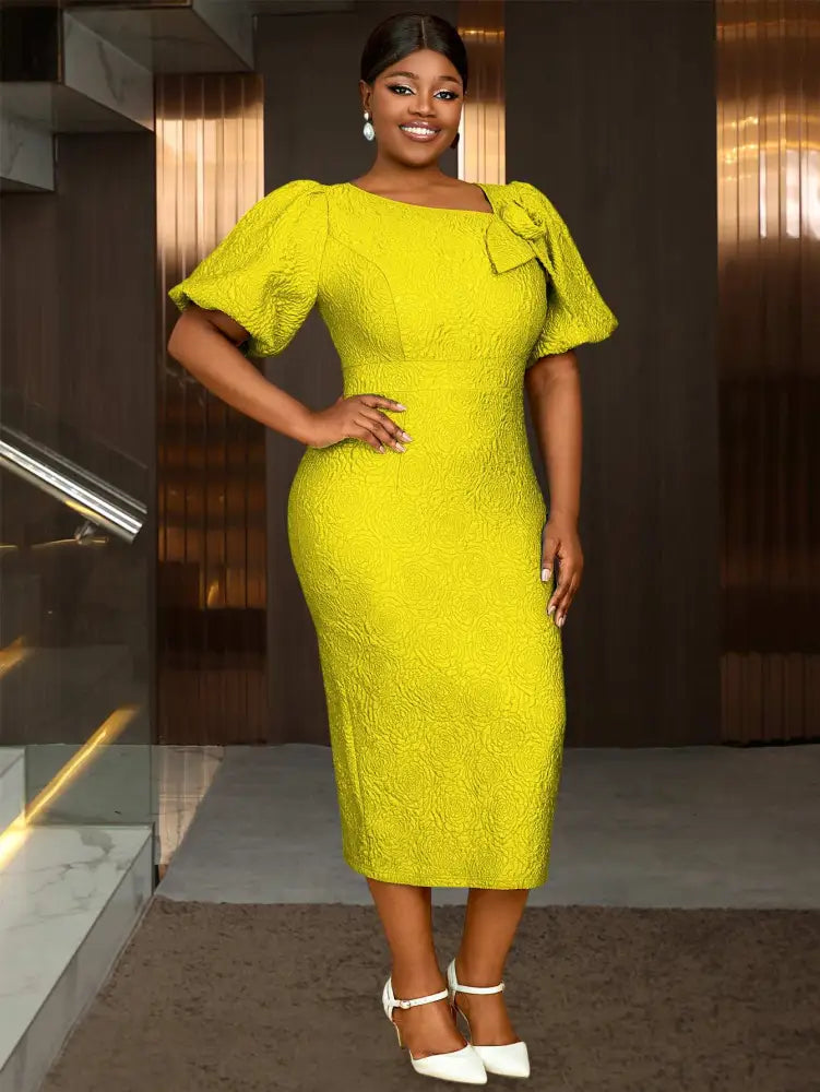 AOMEIDRESS Summer Outfits for Women 3D Flower Bubble Sleeve Yellow / S