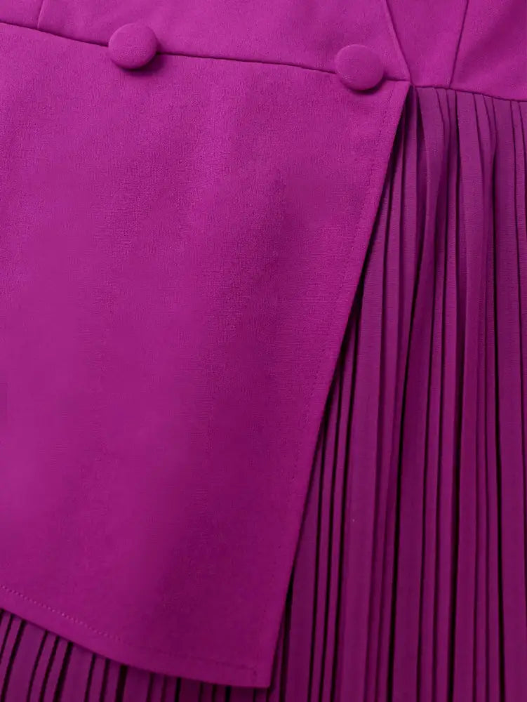 AOMEIDRESS Theory Pleated Midi Dress Purple Bubble Long Sleeved