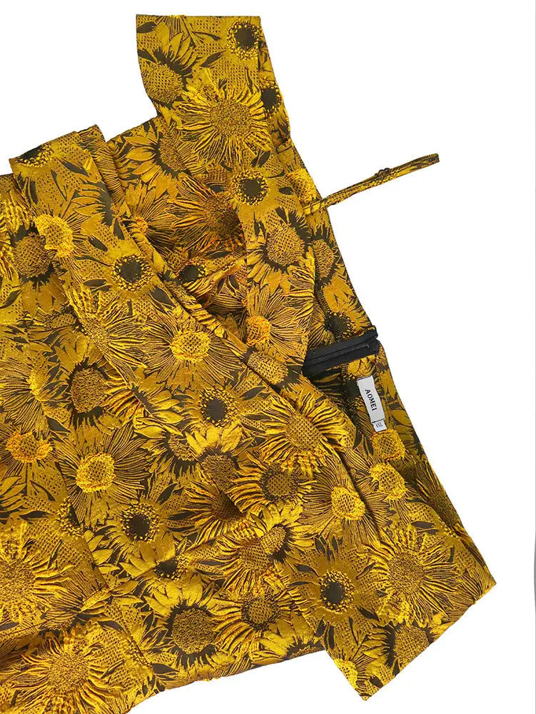 AOMEIDRESS Two Piece Set Jacquard Off Shoulder Tops With A Line Skirt