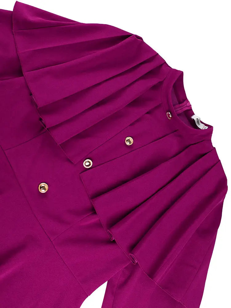 AOMEIDRESS Two Piece Set Long Sleeves Buttons Cape Tops Pleated Skirt