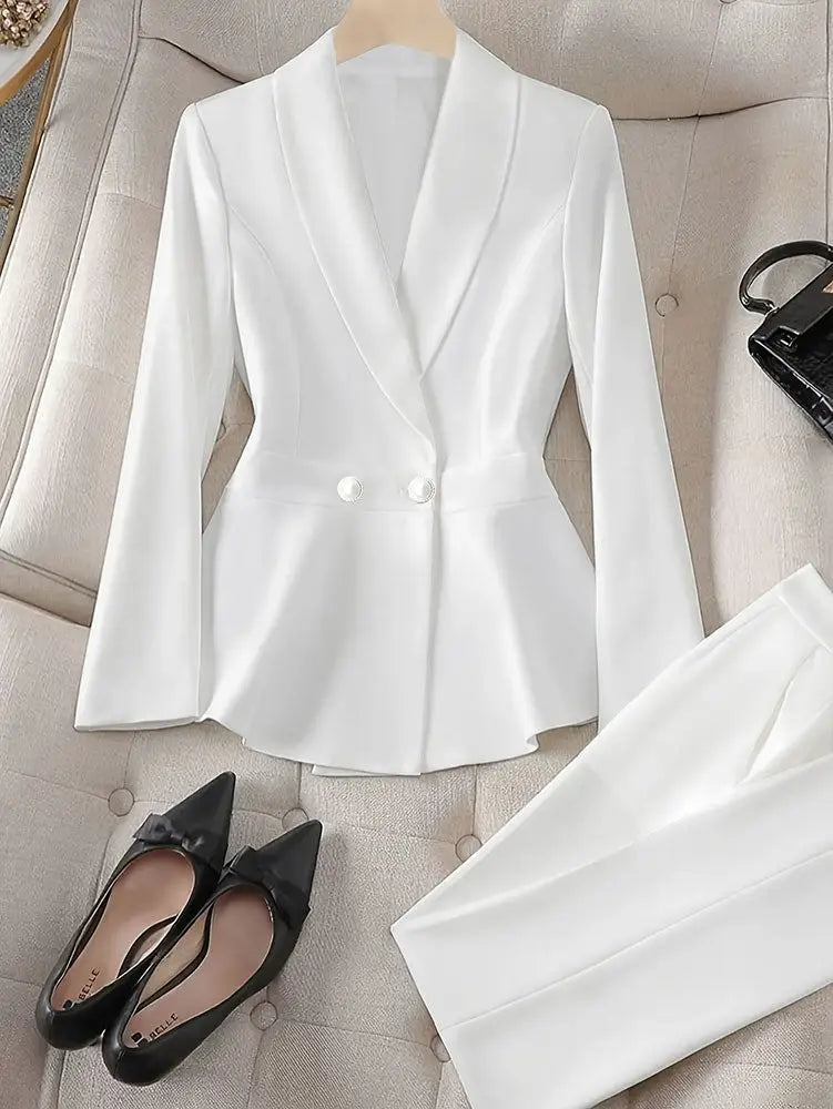 AOMEIDRESS Two Piece Set V Neck Blazer Slim Pants Casual Office Wear