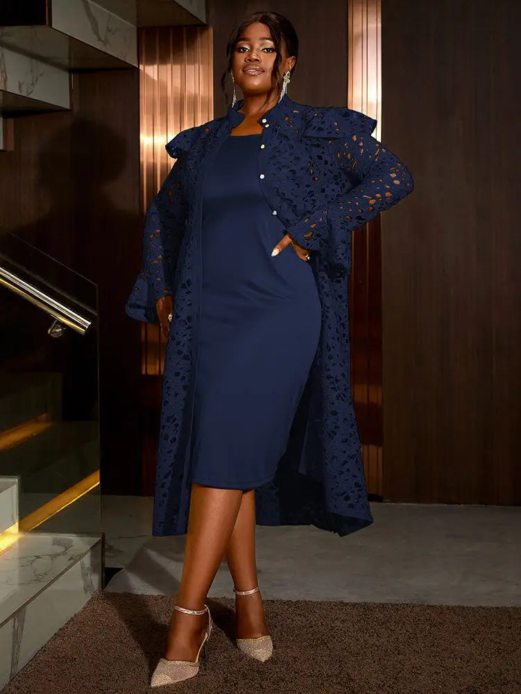 AOMEIDRESS Two Pieces Set Long Flare Sleeves Coat with Spaghetti Strap