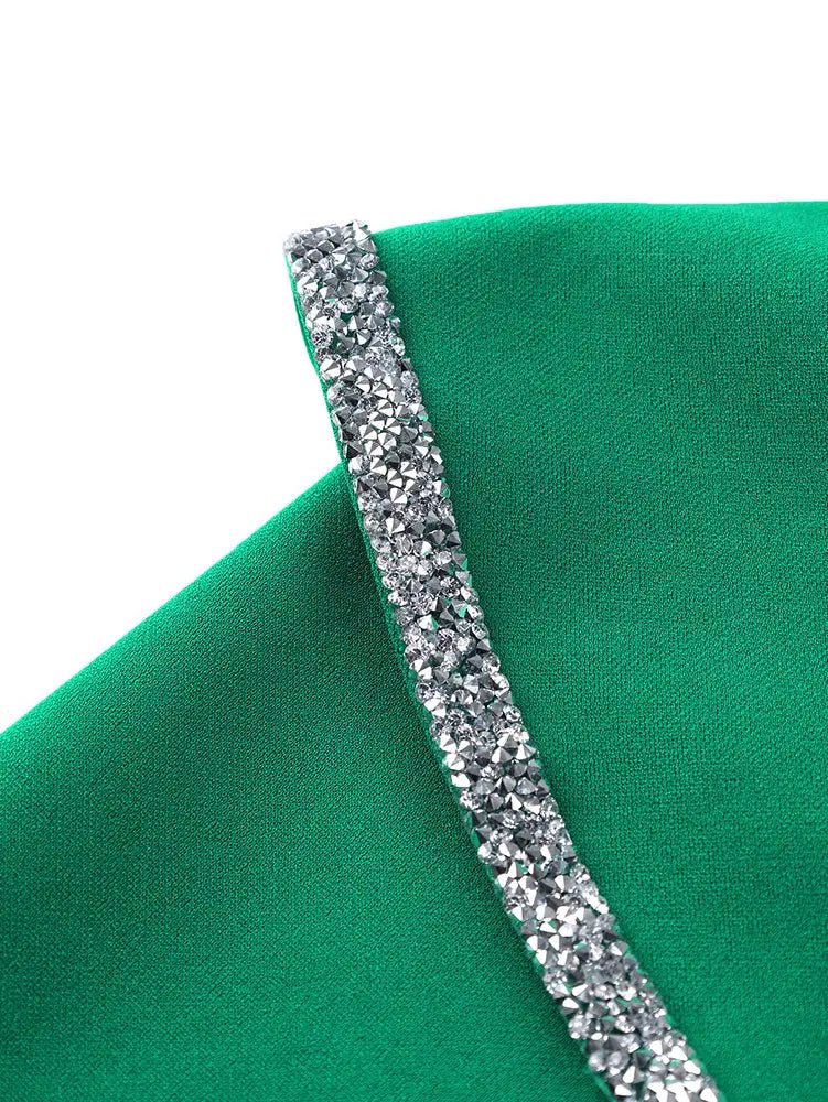 AOMEIDRESS V Neck Peplum Green Top with Rhinestone Trim Causal Church