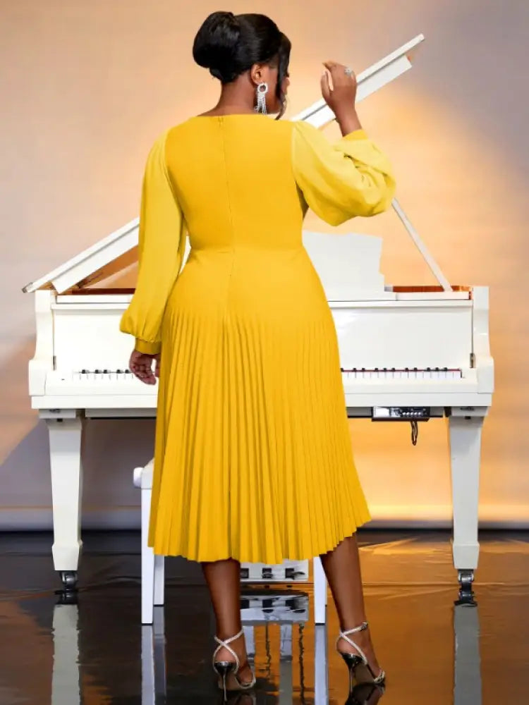 high waist pleated a line dress