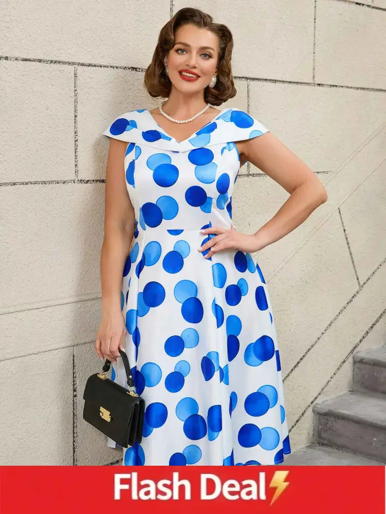 AOMEIDRESS Vintage V Neck Puff Sleeve Floral A Line Office Dress