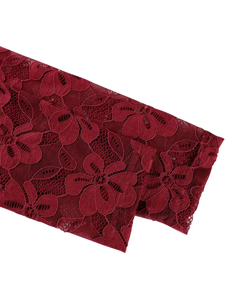 AOMEIDRESS Velvet Mermaid Dress Sweetheart Neck Lace Sleeves Ruffles