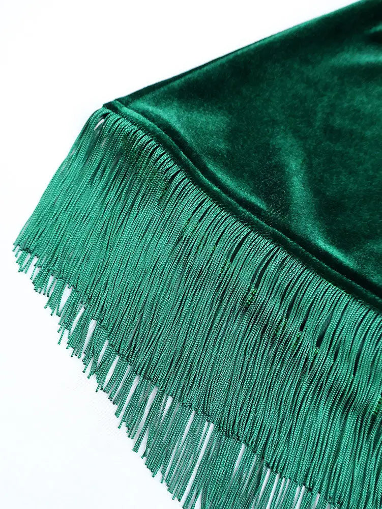 AOMEIDRESS Velvet Two Piece Set Tassel Cape with Bodycon Mermaid Dress