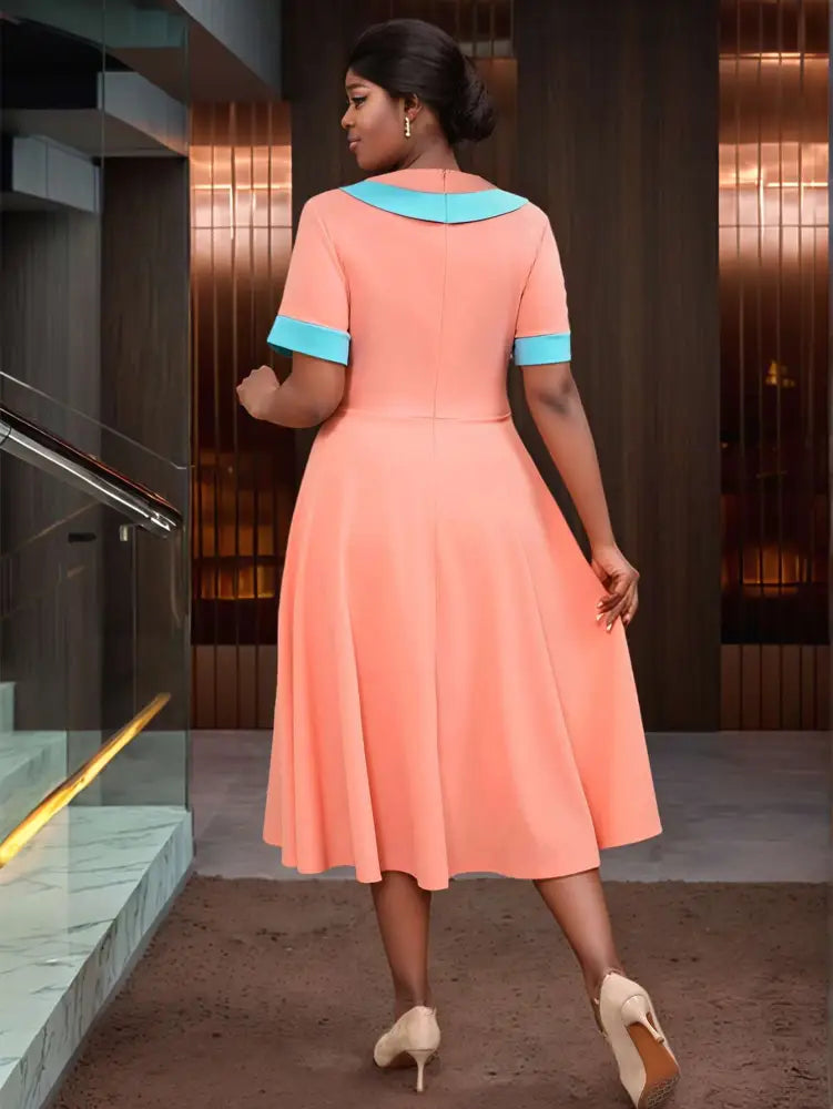 AOMEIDRESS Vintage Pink Dress Half Sleeves V Neck A Line Spring Style