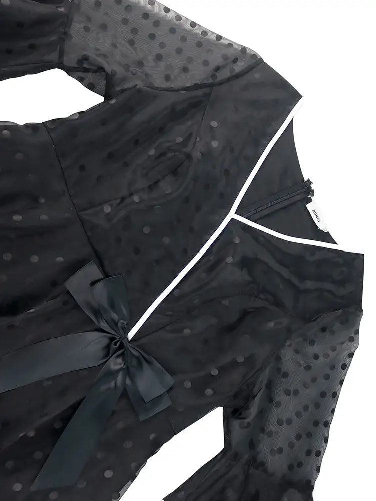 AOMEIDRESS Vintage Swing Dress A Line Dot Plus Size Bow Flare Sleeve