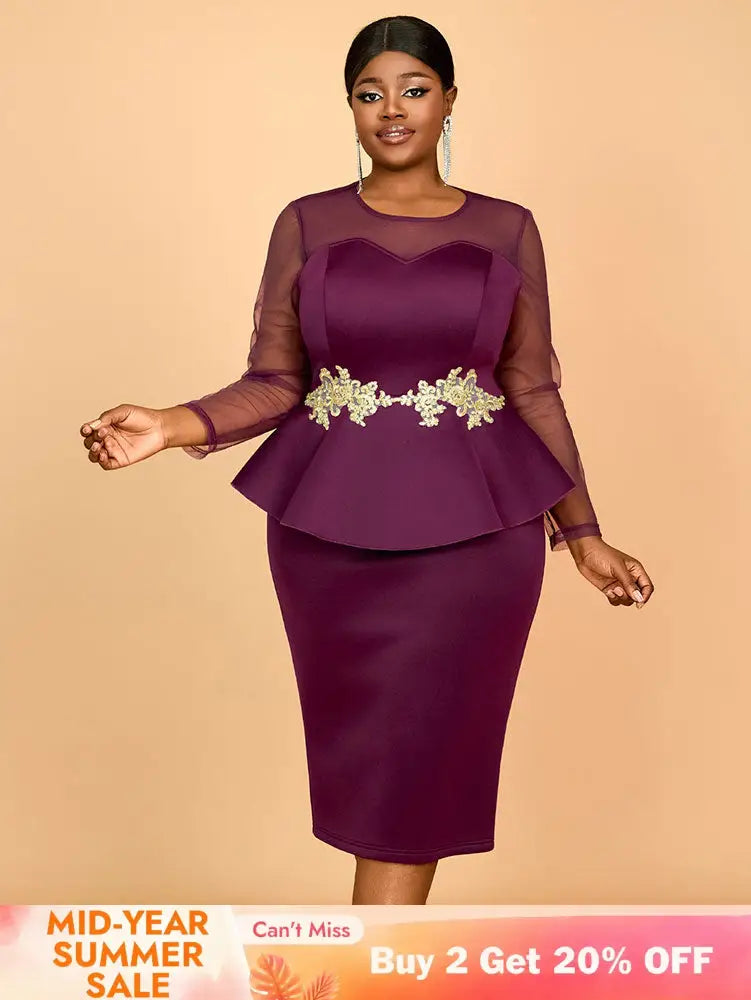 AOMEIDRESS Wedding Party Outfits Church Patchwork Pencil Dress Woman Purple / S