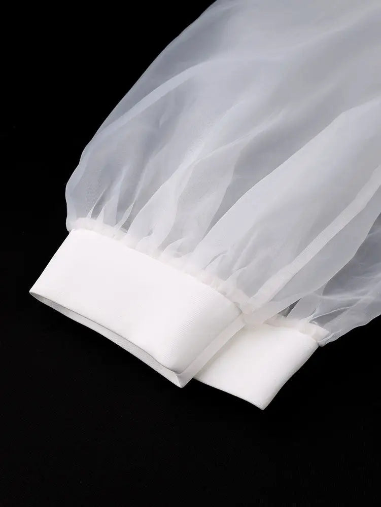 AOMEIDRESS White A Line Dress 3D Flower Long Sheer Sleeves Party Gown