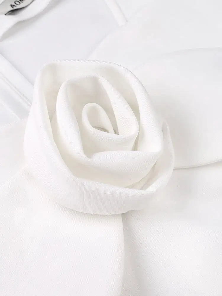 AOMEIDRESS White A Line Dress 3D Flower Long Sheer Sleeves Party Gown