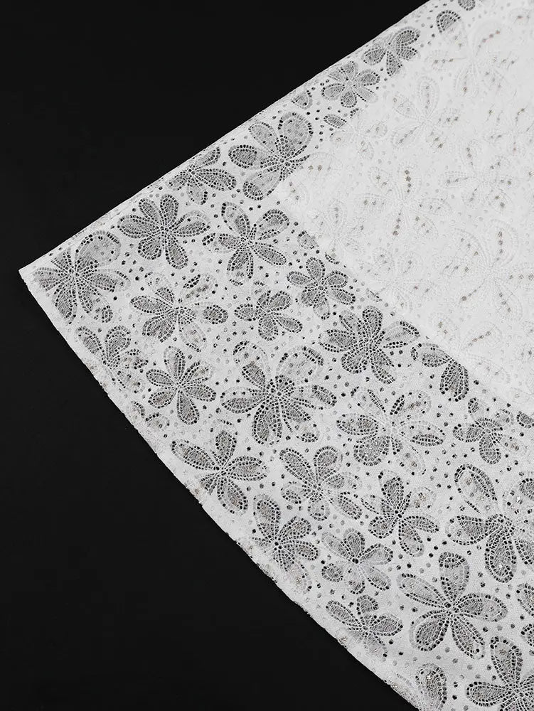 AOMEIDRESS White A Line Lace Dress with Stand Collar Flare Sleeves