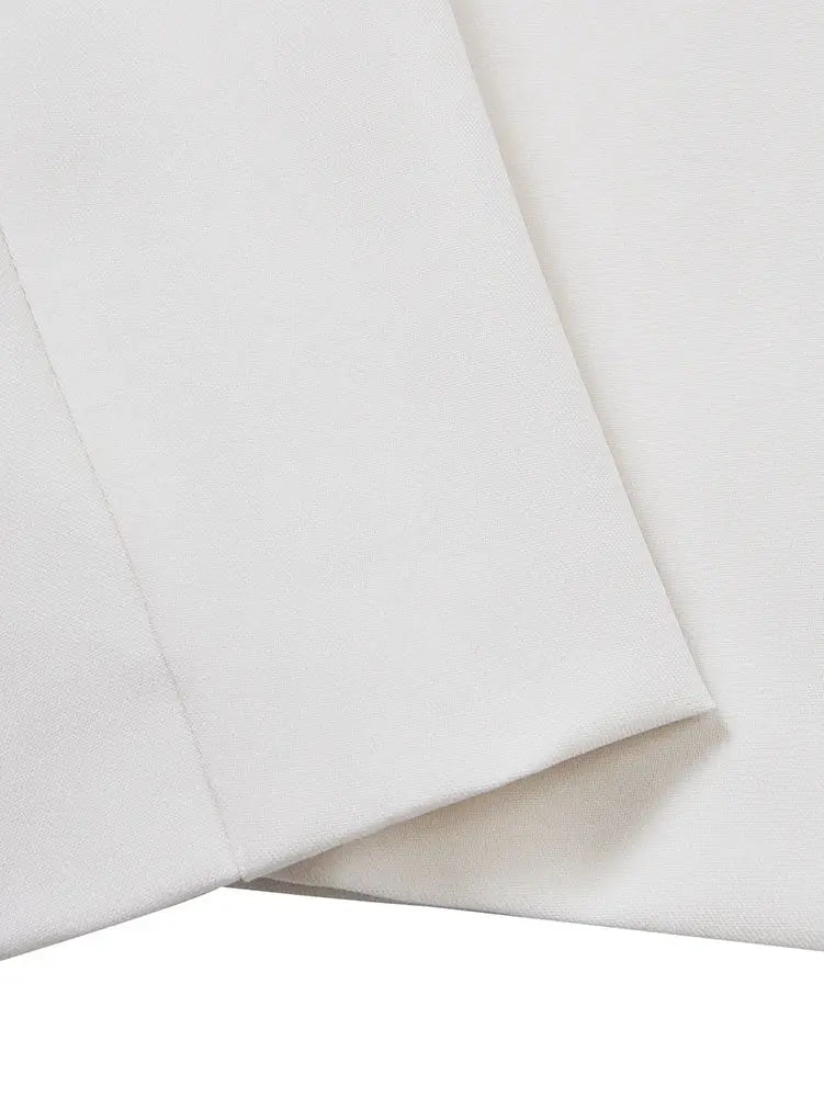 AOMEIDRESS White Blazer Leopard Lapel and Pocket Trim Office Wear