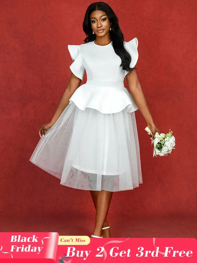 AOMEIDRESS White Bridal Shower Outfit A Line Midi tulle Dresses White / S