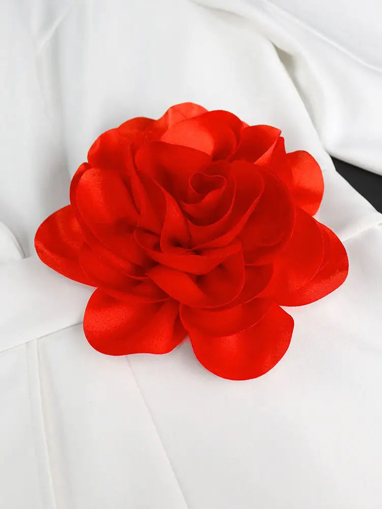 AOMEIDRESS White Formal Blazer Top With Red Flower Office Lady Clothes