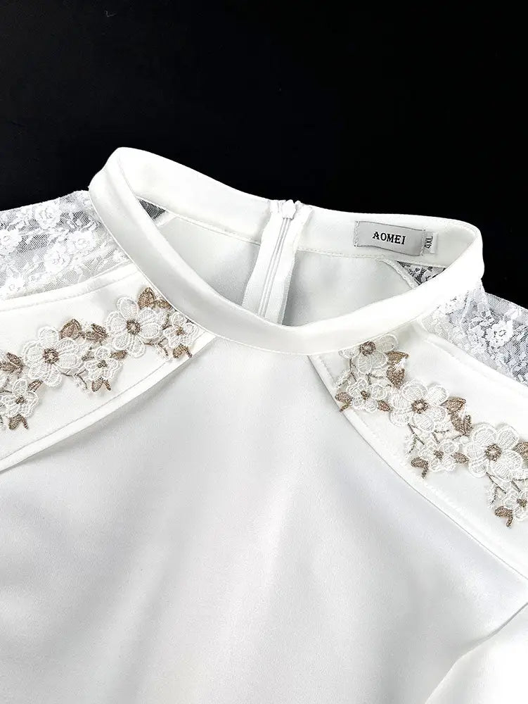 AOMEIDRESS White Lace Long Sleeve Bodycon Dress Wedding Party Gowns