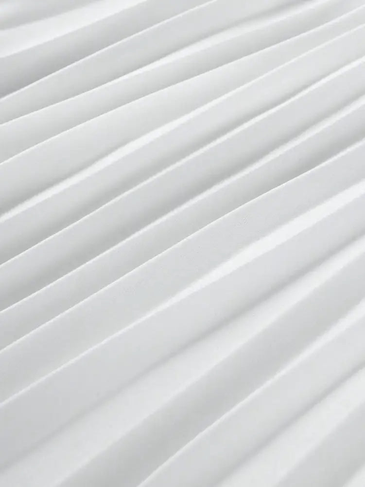 AOMEIDRESS White Lace Patchwork Half Lantern Sleeves Hollow Out Pleated Dress