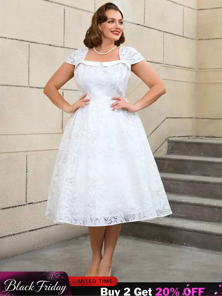 AOMEIDRESS White Sleeveless A Line Dress Vintage 50s Prom Style