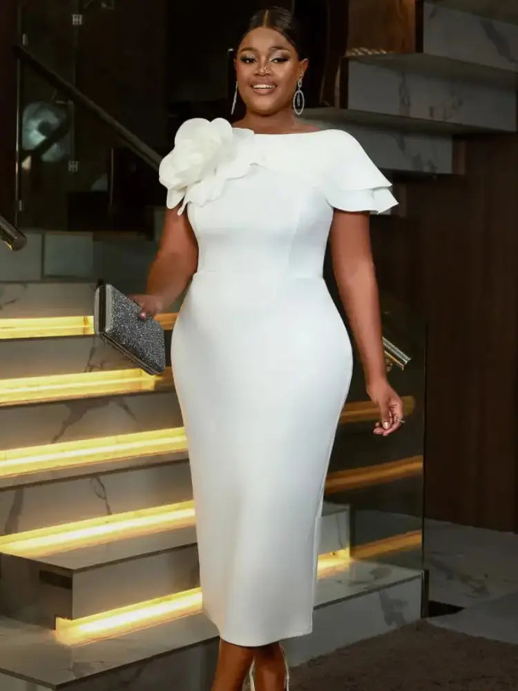 AOMEIDRESS White Mother’s Day Dresses for Women 3D Flower Ankle Length One Shoulder