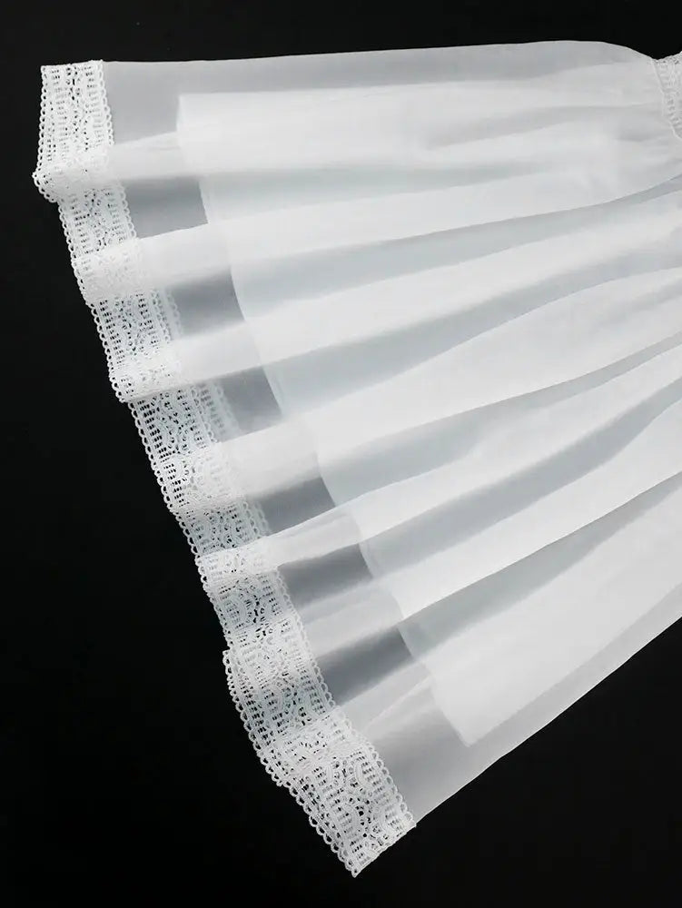 AOMEIDRESS White Organza Lace A Line Wedding Guests Dress Puff Sleeve