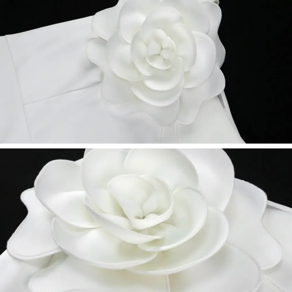 White Dresses 3D Flower Design Slim Wedding Evening Dress Summer New Elegant Round Neck Short Sleeve Retro Birthday Female Gowns