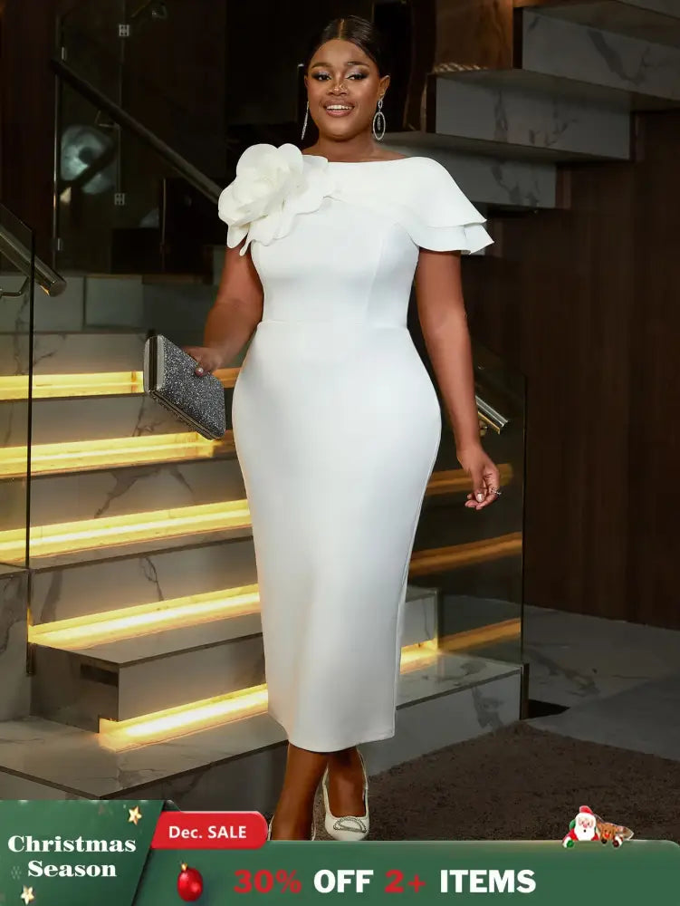 AOMEIDRESS White Wedding Guest Dress for Women 3D Flower One Shoulder