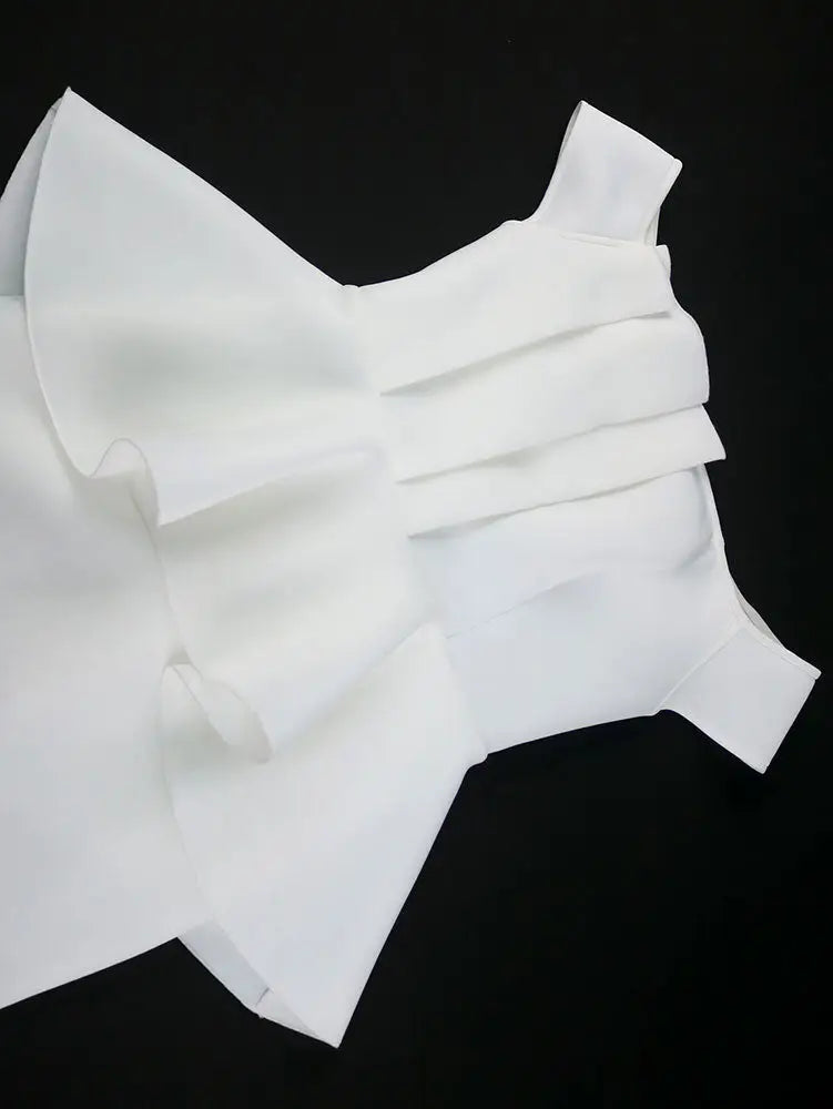 AOMEIDRESS White Wedding Guest Dresses Ruffles Slash Neck Package Hip