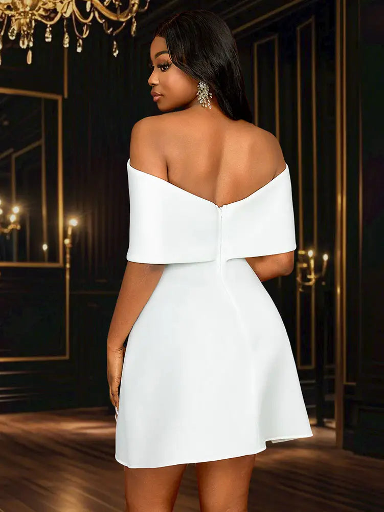 AOMEIDRESS White Wedding Shower Dress Bow A Line Grace Short Dresses