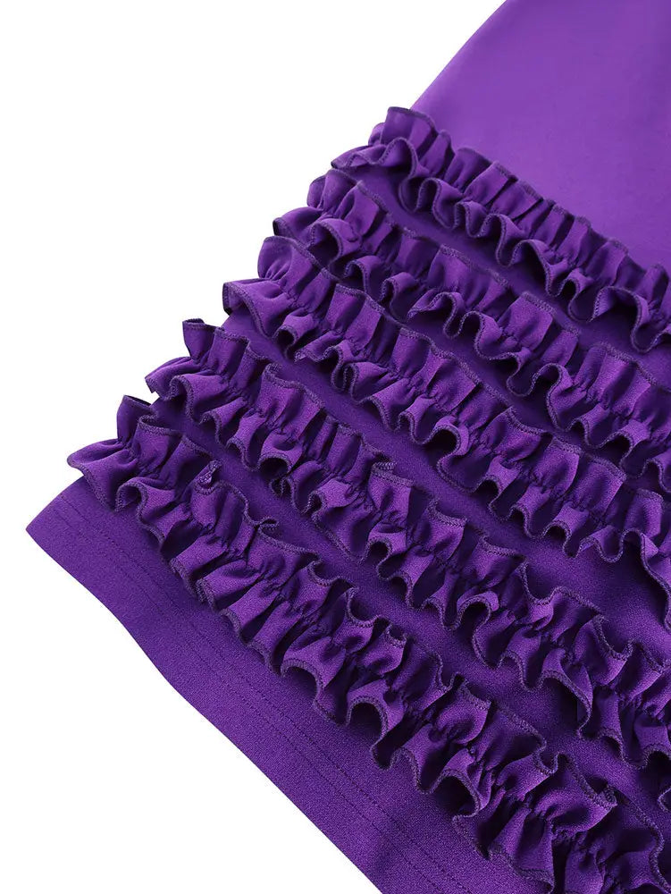 AOMEIDRESS Women Bodycon Dress O Neck Hollow Out Ruffles Party Gowns