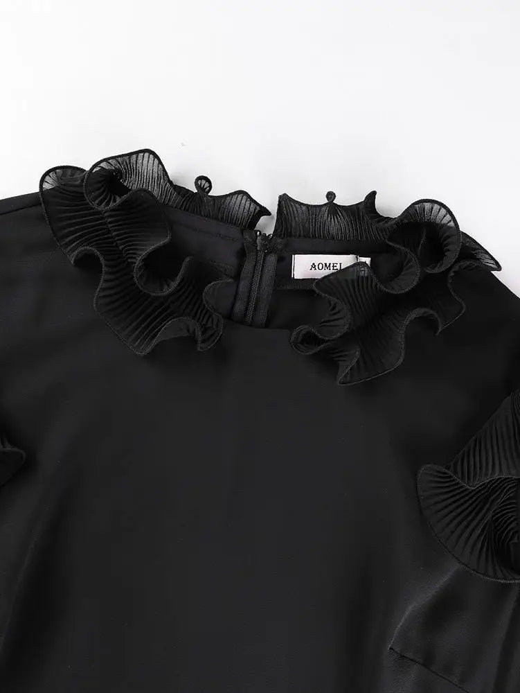 AOMEIDRESS Women Chiffon Dress Ruffles Puff Sleeve Wedding Guest Gown