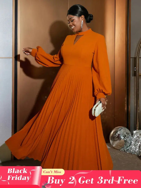 Elegant long sleeve maxi party dress pleated dress with sleeves