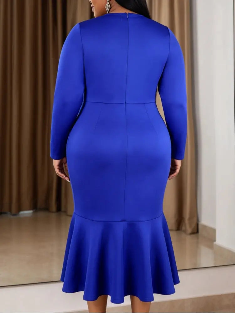 AOMEIDRESS Women Elegant Mermaid Dress Beaded V Neck Long Sleeve Bow