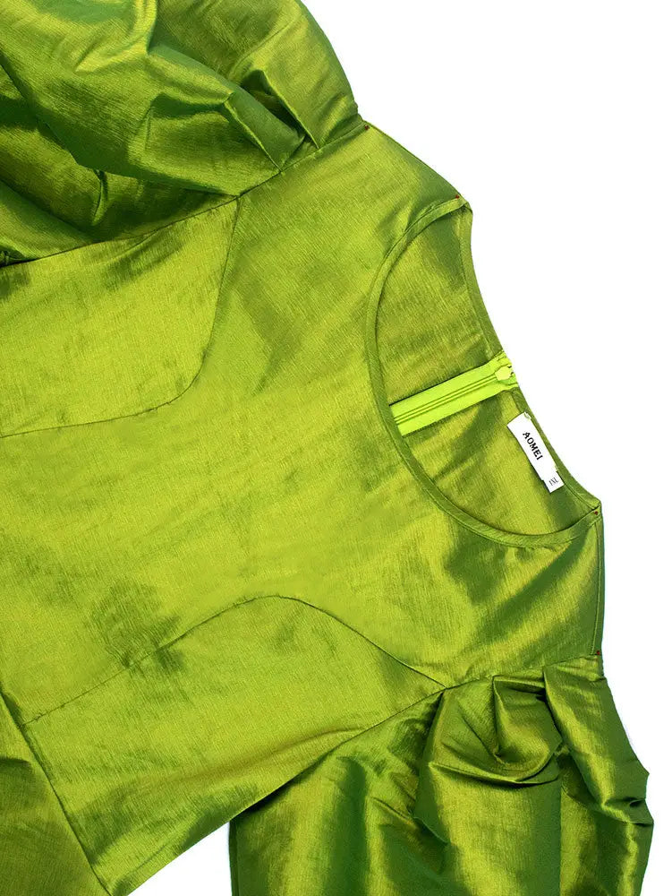 AOMEIDRESS Women Elegant Shiny Blouse O Neck Puff Sleeves Peplum Hem