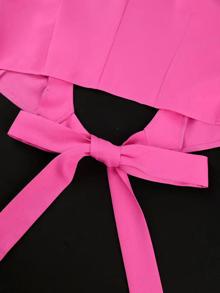 AOMEIDRESS Women Pink Two Pieces Set Ruffles Crop Tops Bodycon Skirts