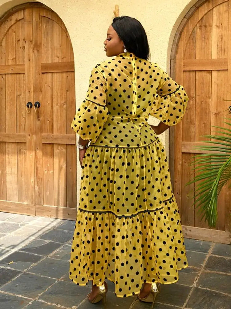 Elegant puff sleeve loose maxi dress