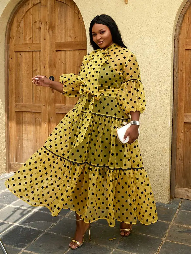 AOMEIDRESS Women Polka Dots Print Holiday Party Dresses Tulle A-line Dress