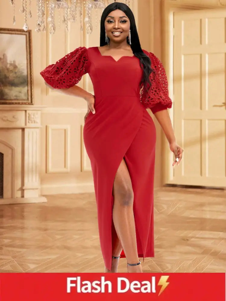 Red high slit and slim fit party dress