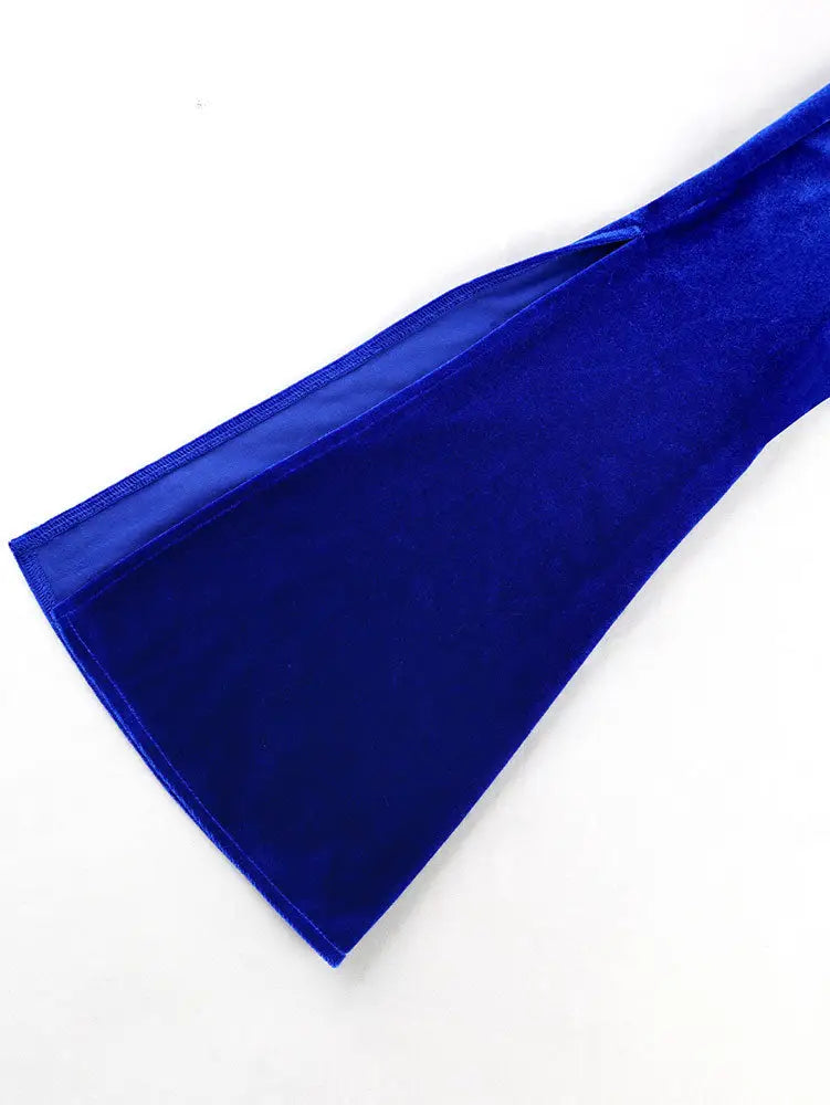 AOMEIDRESS Women Velvet Bodycon Dress Flare Sleeve Split Dinner Gowns