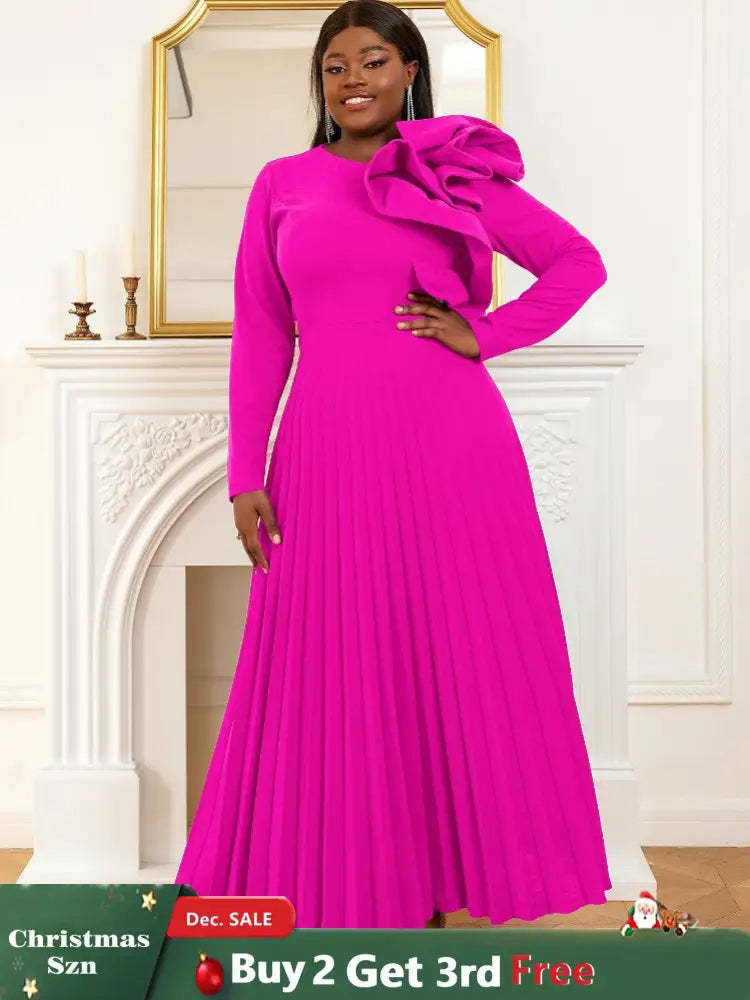 Long sleeve cocktail dresses for Ladies pleated maxi dress
