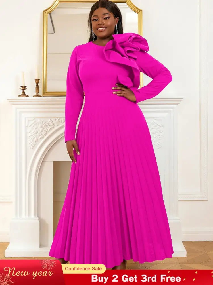 Long sleeve cocktail dresses for Ladies pleated maxi dress