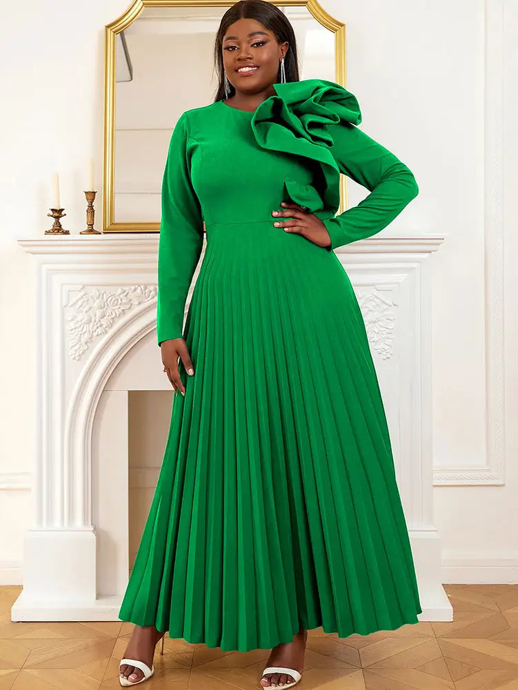 AOMEIDRESS Women Vintage Pleated Maxi Christmas Party Dress Green / S
