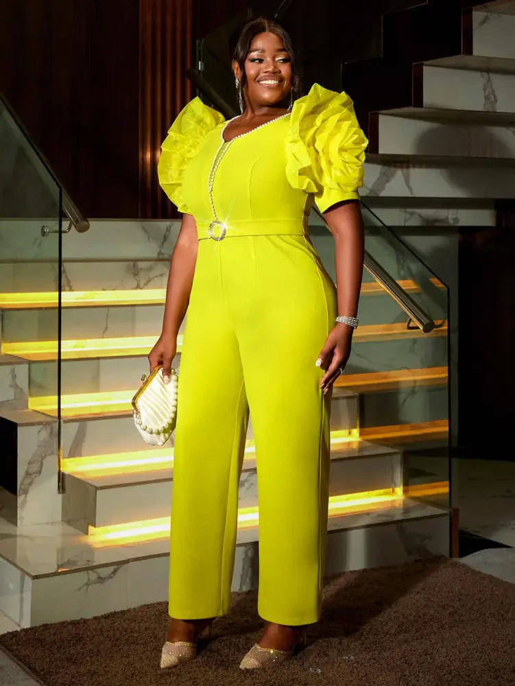 AOMEIDRESS Women’s Elegant Jumpsuit Casual Bubble Sleeves V-neck