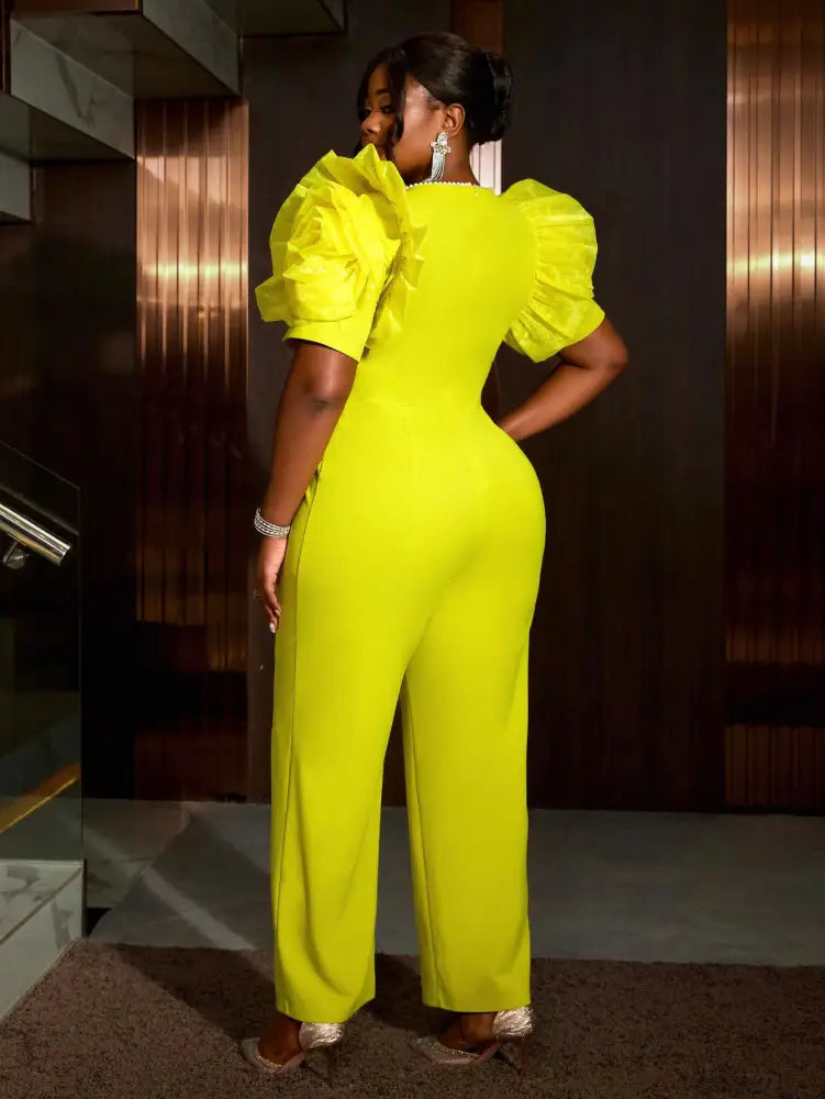 AOMEIDRESS Women’s Elegant Jumpsuit Casual Bubble Sleeves V-neck