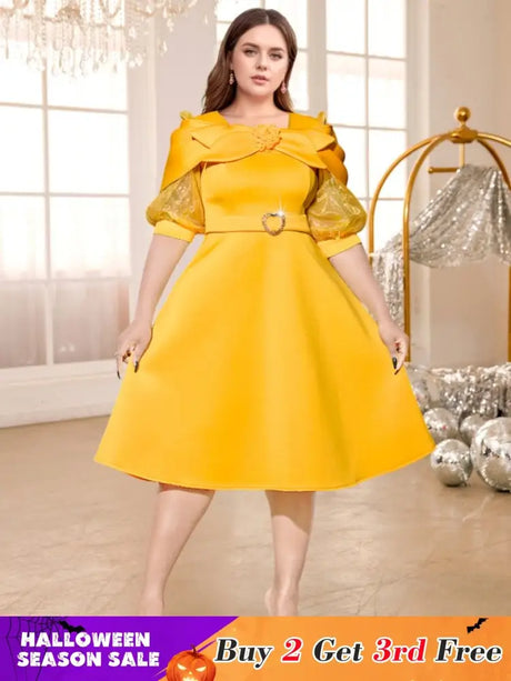 yellow o neck midi dresses for women